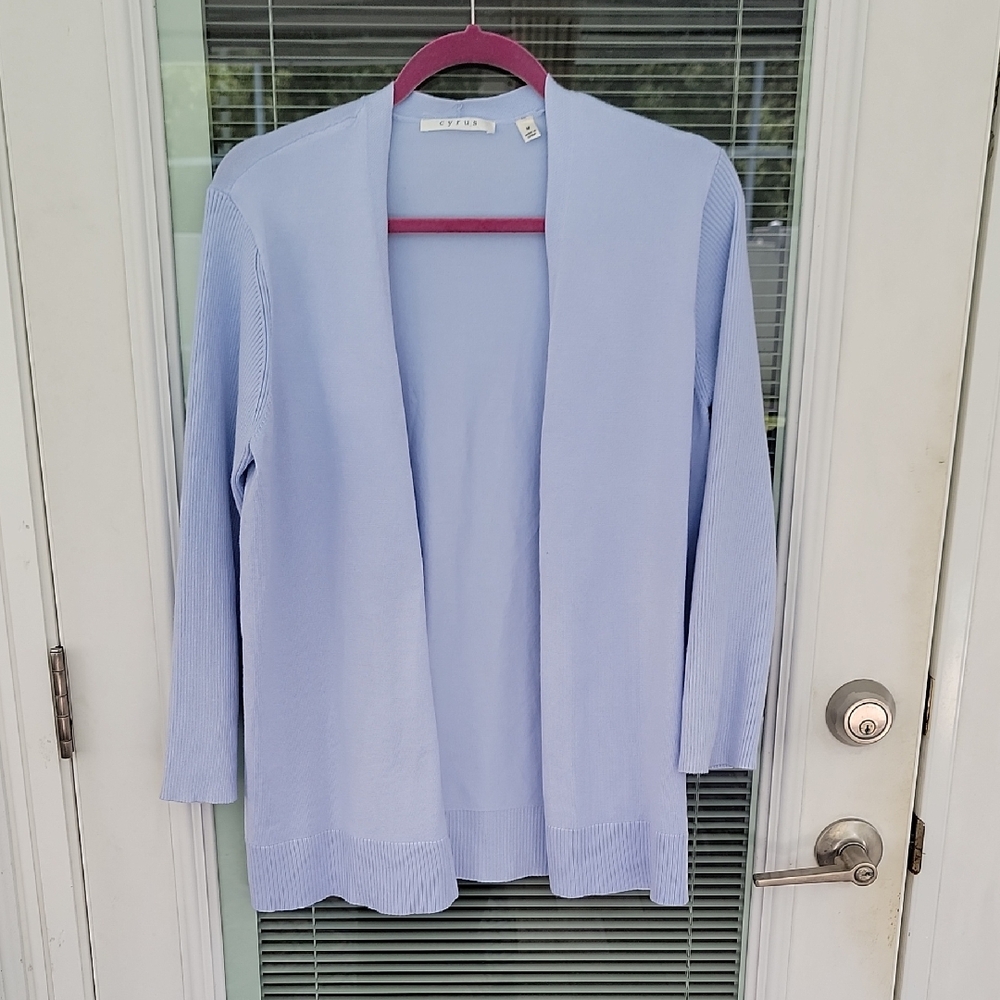 Cyrus Open Front Knit Cardigan Ribbed Sleeves Color Is Blue Foam Sz M